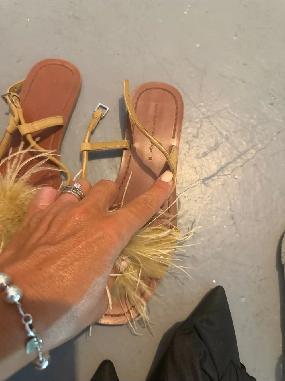 Zara Feather Pom-Pom Tan Sandals - Picture 9 of 9